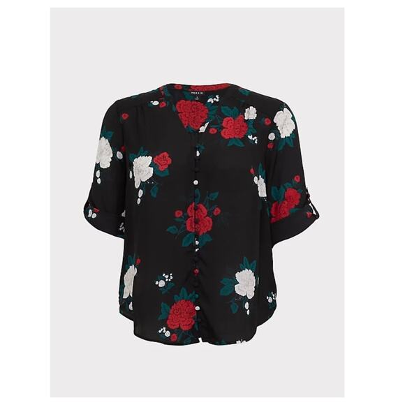 TORRID Rose Button Down Blouse Sz 0 Large - Picture 4 of 12